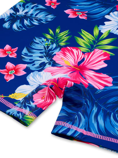 Girls Kids One-Piece Long Sleeve Plants Print Beach Boyleg Shorts Design Swimsuit