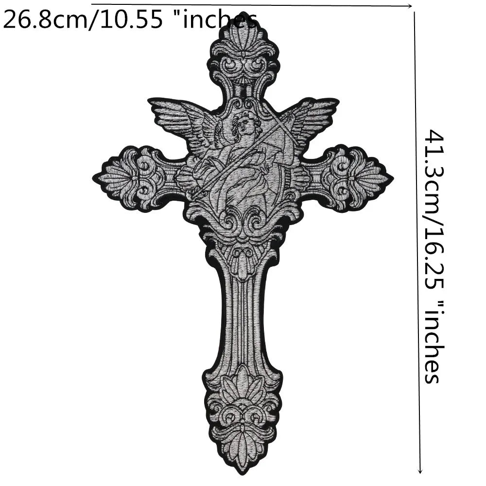 Big Cross Skull Gothic Punk Rock Iron on Patches Embroidered Crown Skull Patch Clothes Sewing Stickers