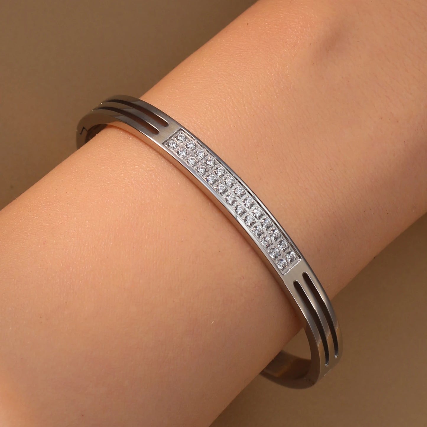 Stainless Steel 18K Gold Plated Zircon Women's Bracelet Bangles Gifts
