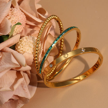 Women 18k Gold Plated Stainless Steel Green Zircon Bangles Bracelet Set Gift.