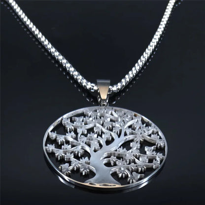 Tree of Life Stainless Steel Fashion Statement Necklace Silver Color Chain Necklace Pendant