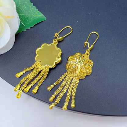 Dubai Ethiopia Tassel Gold Color African Women Bridal Wedding Drop Earrings