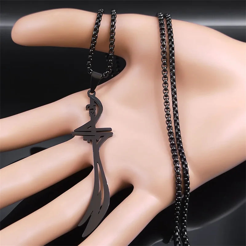 Women Men Stainless Steel Black Color Muslim Islam Imam Ali Sword Arabic Knife Necklace