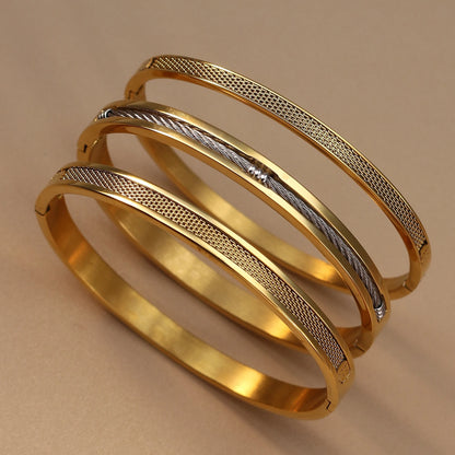 Women Punk 18k Gold Color Stainless Steel Statement Bracelet Bangle