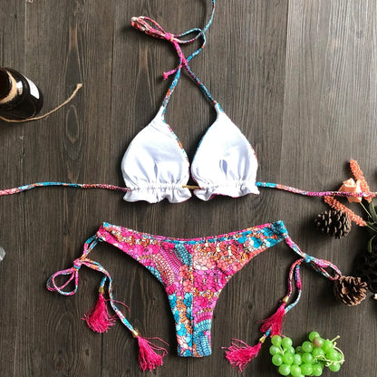Sexy Floral Print Swimwear String Push Up Swimsuit Bikini Beach Bathing Suit