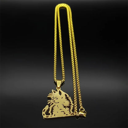 Siamese Kitten Kitty Animal Cat Unisex Stainless Steel Gold Silver Color Hollow Chain Pendant Necklace