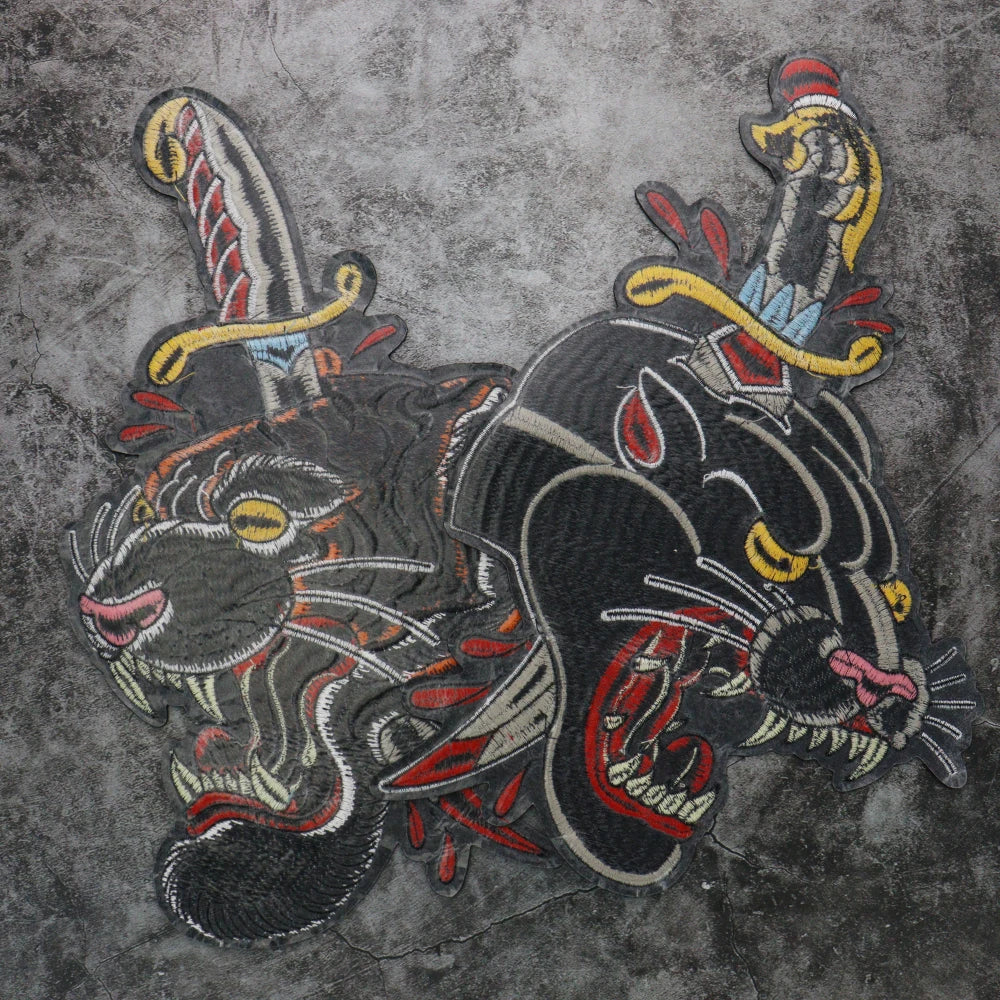 Animal Embroidery Leopard Sword Embroidered Patches for Clothing Applique Iron On Sewing