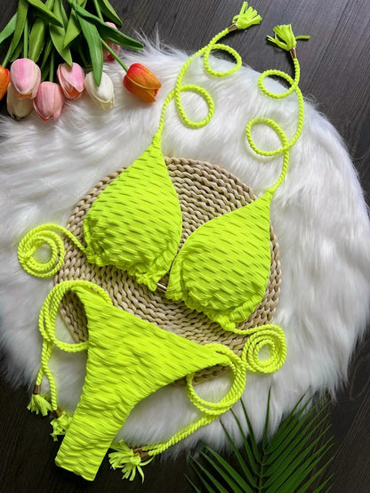Sexy women's Split Necktie Swimsuit 2-piece Beach Swimwear Bikini Suit
