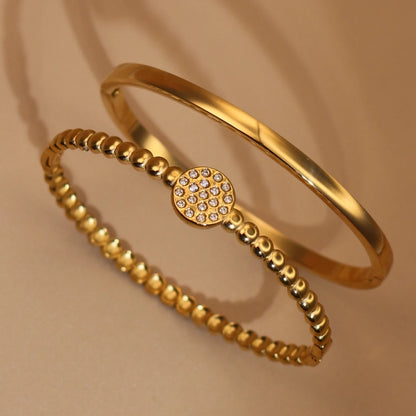 Women Fashion 2-in-1 Plated 18K Gold Zircon Stainless Steel Designer Bracelet Bangle