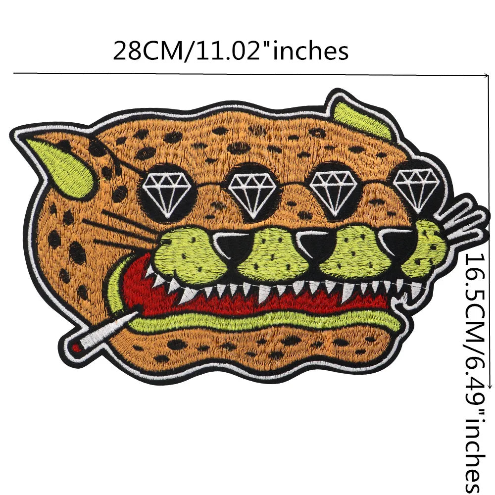 Large Size Biker Applique Fierce Tiger head Embroidery Patches Iron on for Clothes Animal Stickers Patch