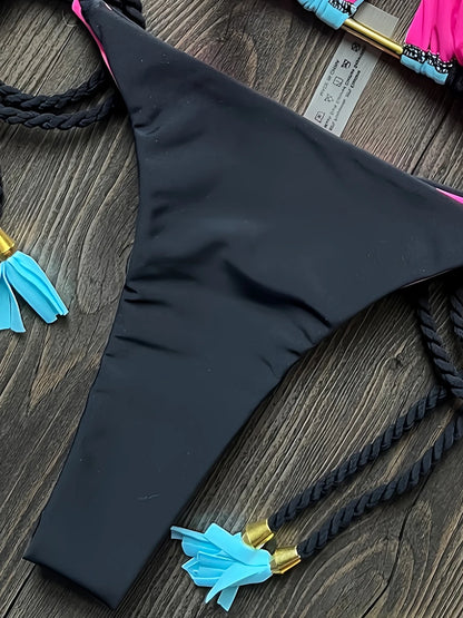 Solid Splice Swimwear String Halter Two-piece Triangle Micro Bikini Thong Sexy Swimsuit Bathing Suit