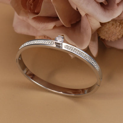Women Beautiful Stainless Steel 18k Gold Color Bangle Crystal Design Charm Bracelet