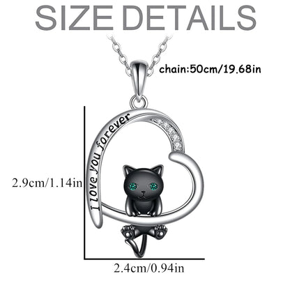 Men Women Mystery Black Cat Lovers Heart-shaped Fashion Pendant Necklace