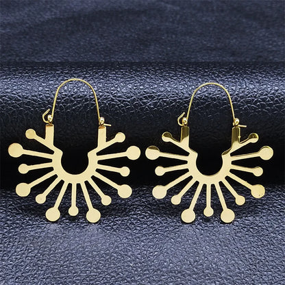Women Yoga Lotus Flower Stainless Steel Gold Color Hoop Earrings