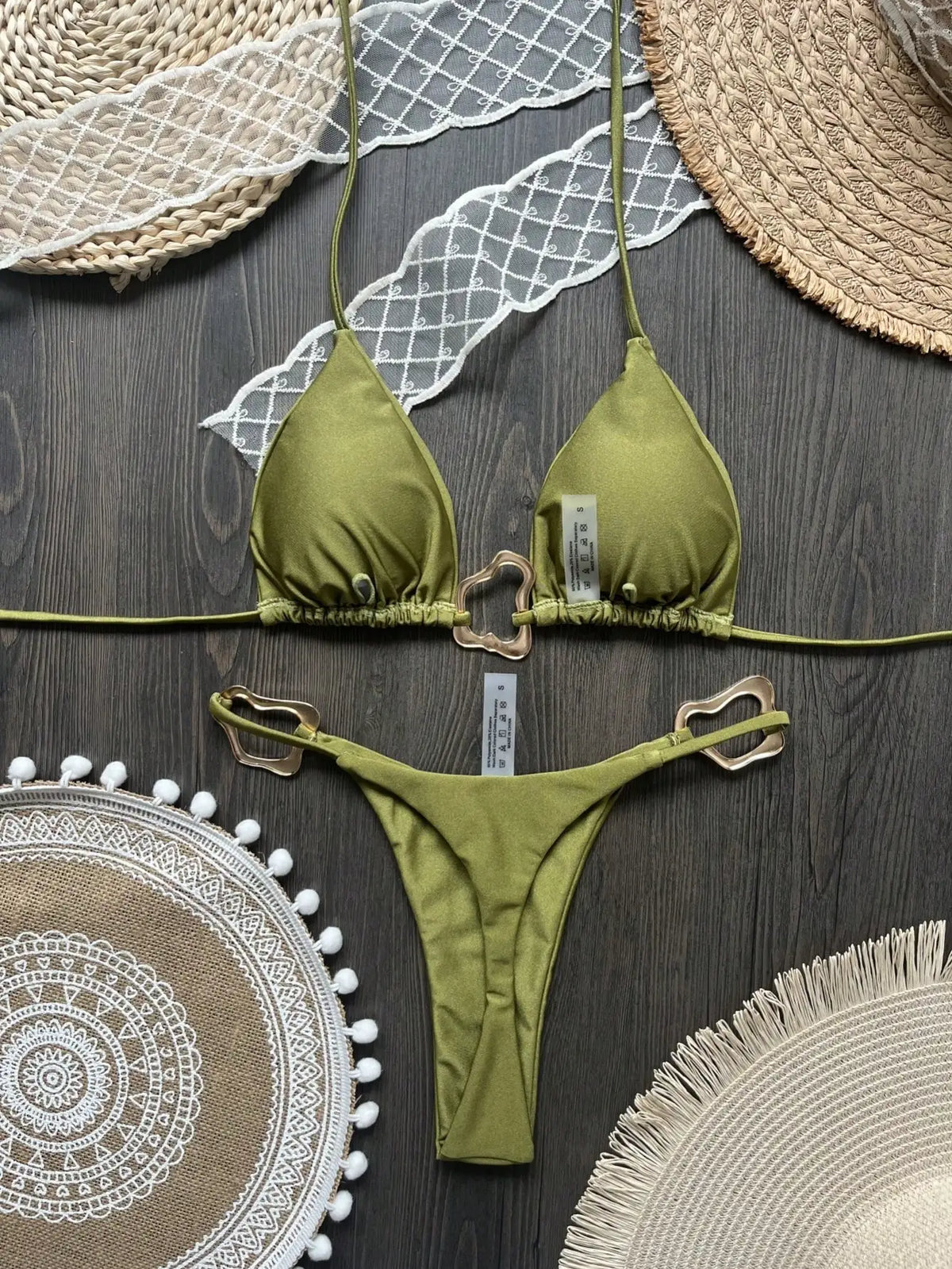 Women Bikini Solid Color Lace-up Split Two-piece Swimsuit Swimwear Suit