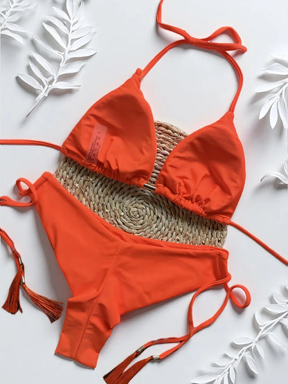 Sexy Folds Solid Micro Bikinis Swimsuit Triangle Swimwear Beach Wear Bathing Suit