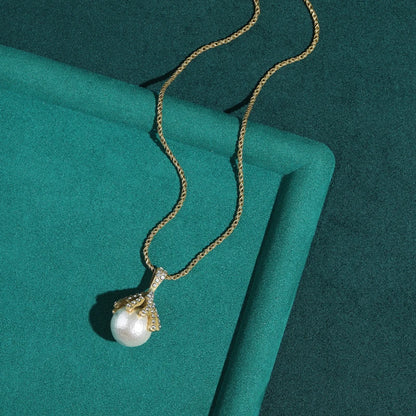 Women Vintage Pearl Freshwater Shell Rhinestone Ball Designer Wedding Pendant Necklace
