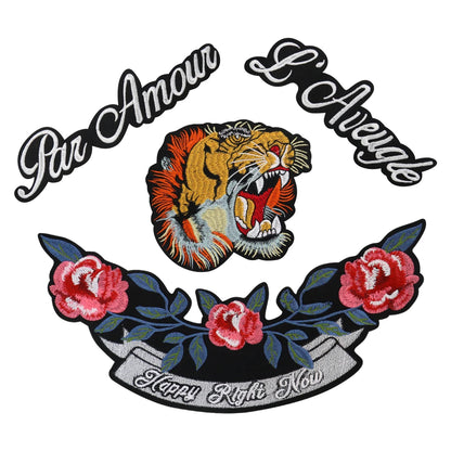 Embroidery letter Flower Tiger Head Patch Appliques Iron on Patches Badge Clothes Sewing