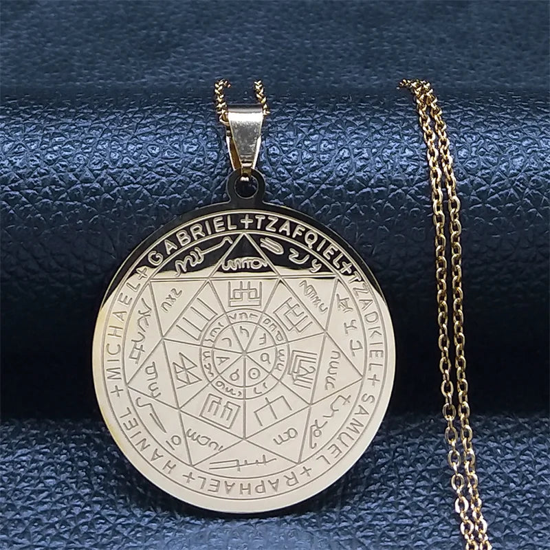 Men Seal of Solomon Talisman Protection Seven Archangels Amulet Stainless Steel Necklace