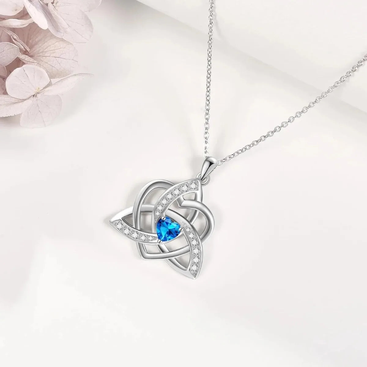 Men Women Romantic Design Heart Shape Blue Crystal Eternal Celtic Knot Pendant Necklace