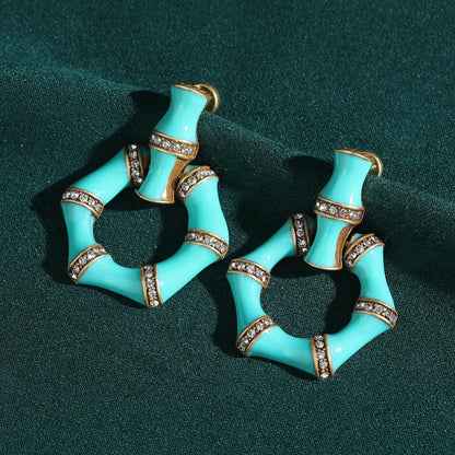 Vintage Blue Green Drip Oil Snake Bamboo Women Designer Earrings