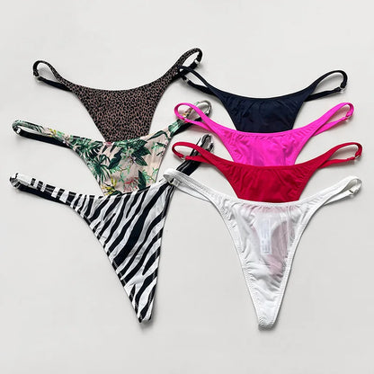 Ice Slik Low Waist Women G String Leopard Flower Panties Briefs Thong T-back Underwear