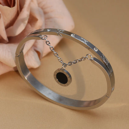 Women's Roman Digital Crystal Acrylic Pendant Fashion Stainless Steel Bracelet