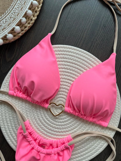 Solid Color Bikini Low Waist Lace-up Fashionable Swimsuit Two-piece Suit