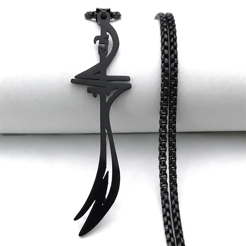 Women Men Stainless Steel Black Color Muslim Islam Imam Ali Sword Arabic Knife Necklace