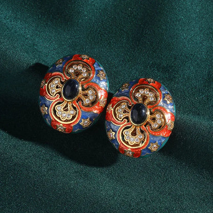 Women Hollowed Out Carvings Oval Enamel Dubai Gold Color Petal Pendant Necklace Earrings Rings