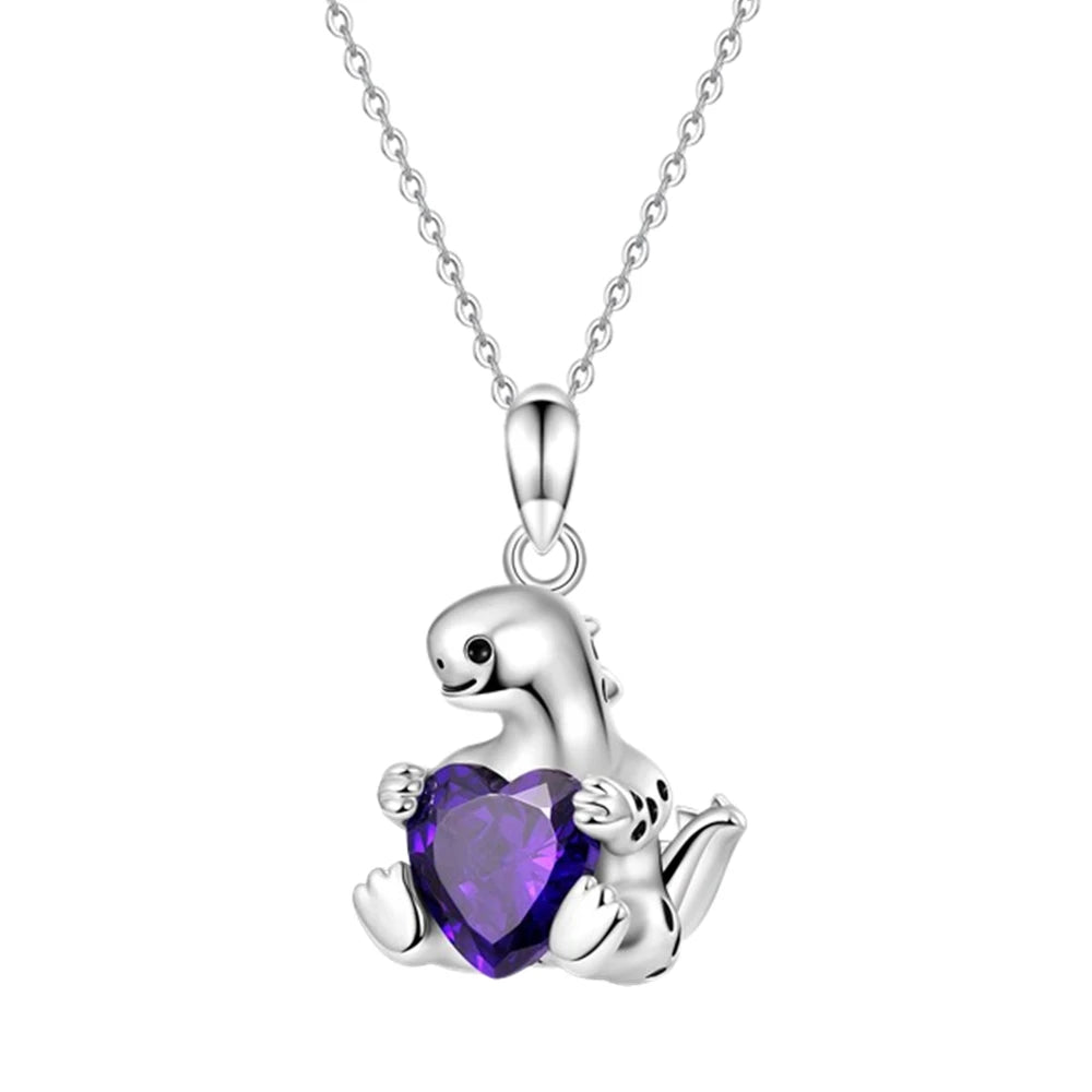 Animal Fashion Cartoon Amethyst Long Neck Dinosaur Pendant Necklace