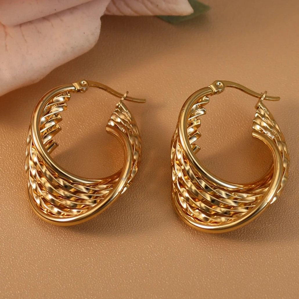 Women 18K Gold Plated Stainless Steel Fashion Wedding Party Earrings Jewelry Party Gift