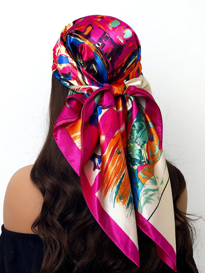 90cm Women Four Seasons Square Silk Satin Bandana Wrap Shawl Scarves Scarfs Sqk2