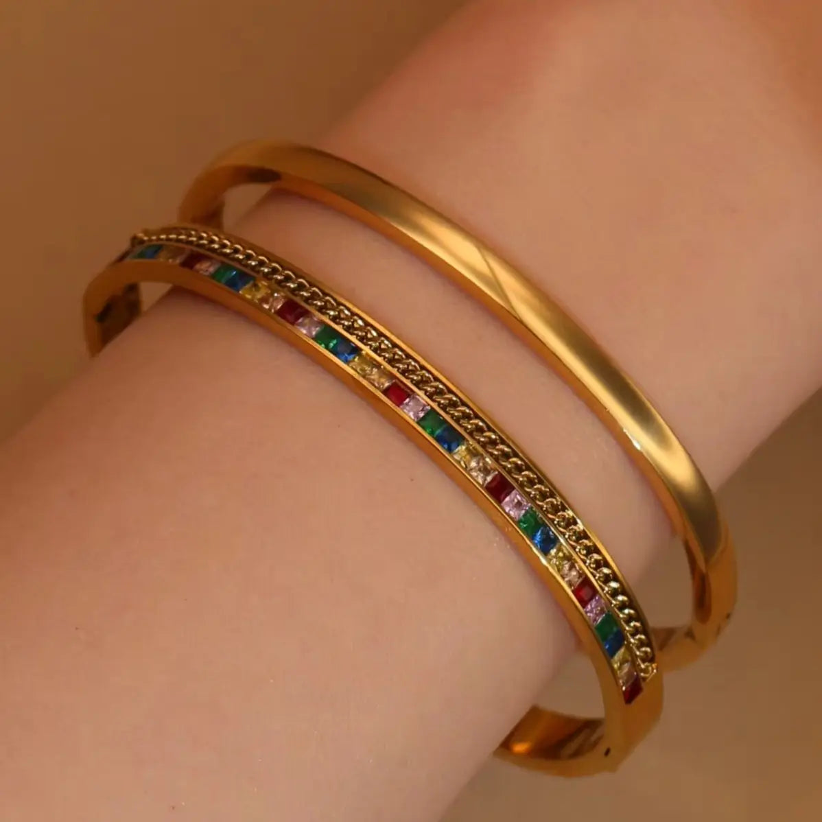 Fashion Plated 18k Zircon Stainless Steel Women's Bracelet Bangles