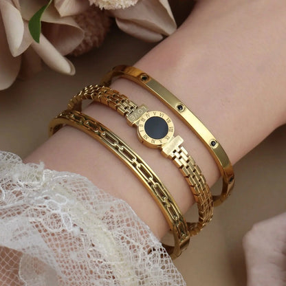 Stainless Steel Zircon Roman Numeral Chain Design Women Bracelet Bangle