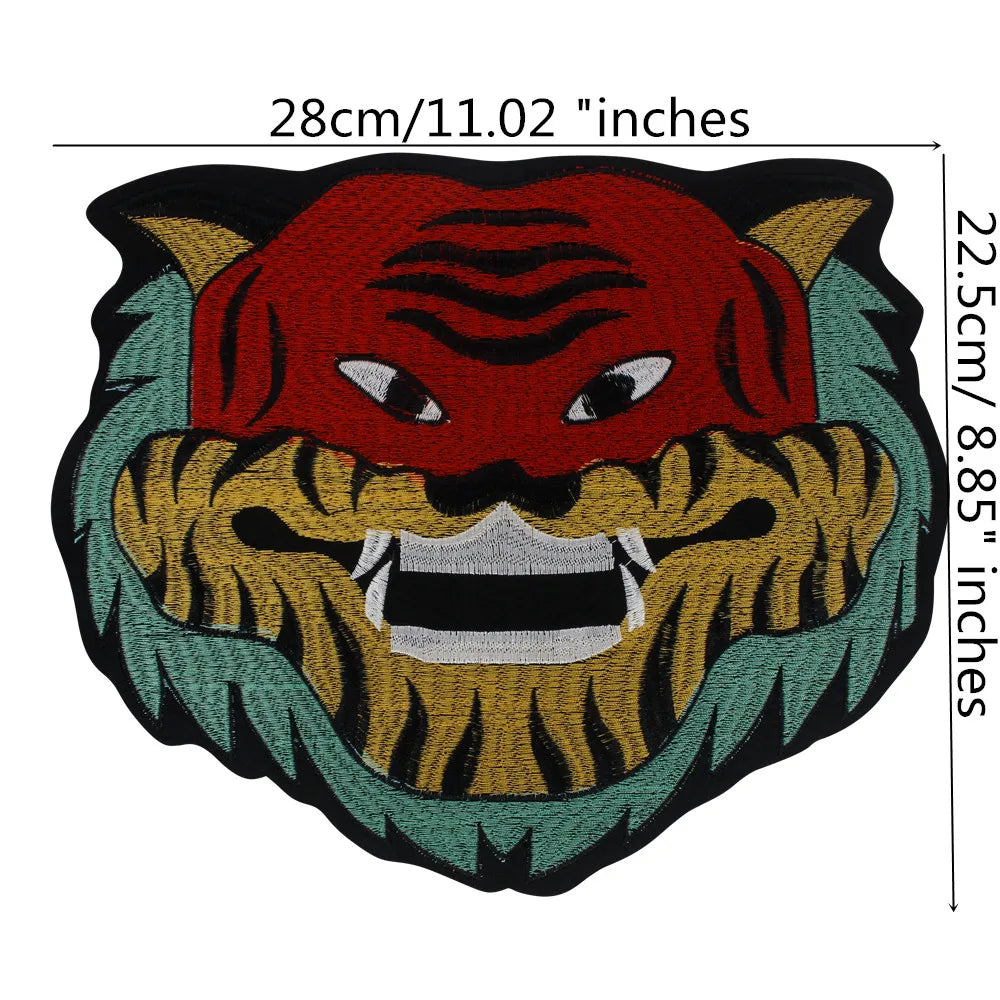 Large Animal Tiger Head Embroidery Patch Appliques Iron on Patches Badge Clothes Sewing