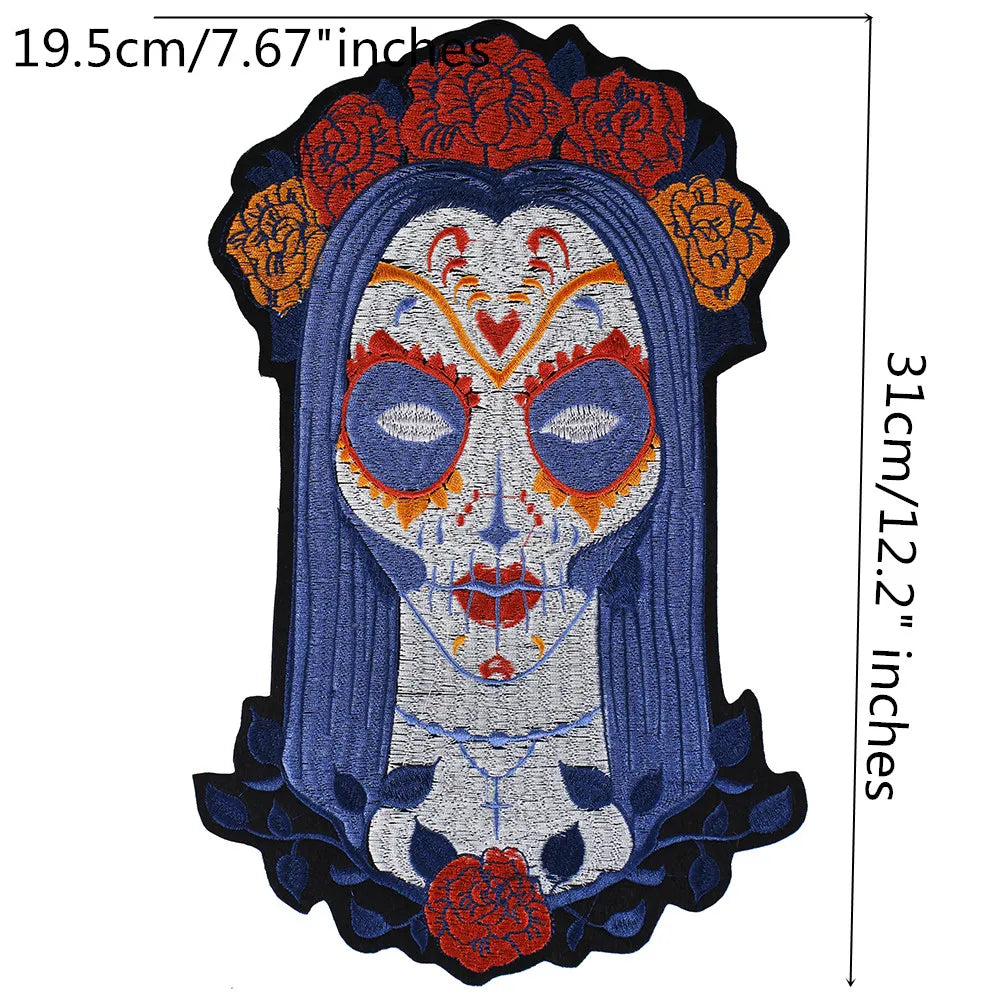 Punk Skull Embroidery Ghost Bride Stripe Badge Patch Iron on Patches Clothes DIY