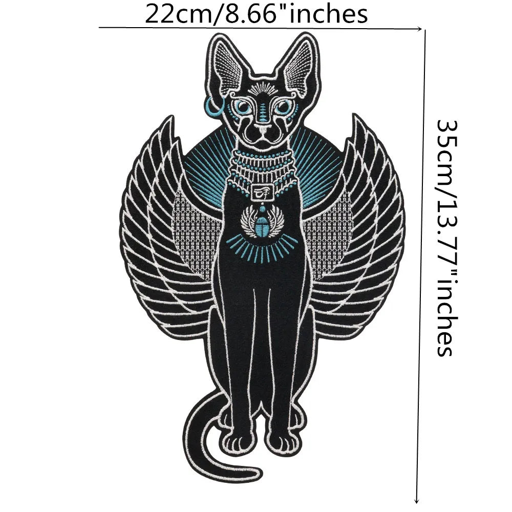 Large Black Noble Animal Cat Patch Embroidered Patches Iron on Clothing Backpack Badges Twill Craft Stickers