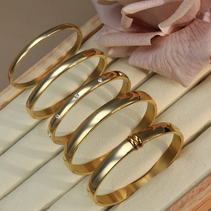 18K Gold-plated Stainless Steel Curved Polished Bangle Bracelet