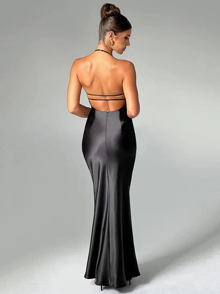 Elegant Backless Sexy Maxi Spaghetti Strap Sleeveless Bodycon Club Party Long Dress