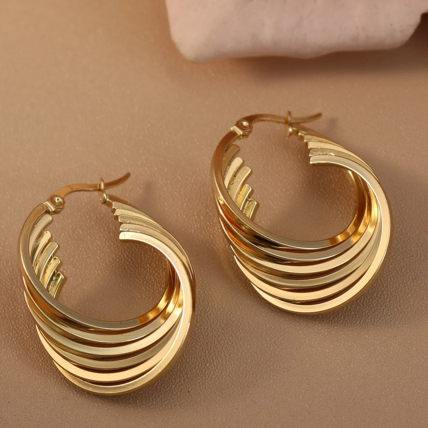 Women 18K Gold Plated Stainless Steel Fashion Wedding Party Earrings Jewelry Party Gift