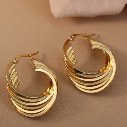 Women 18K Gold Plated Stainless Steel Fashion Wedding Party Earrings Jewelry Party Gift