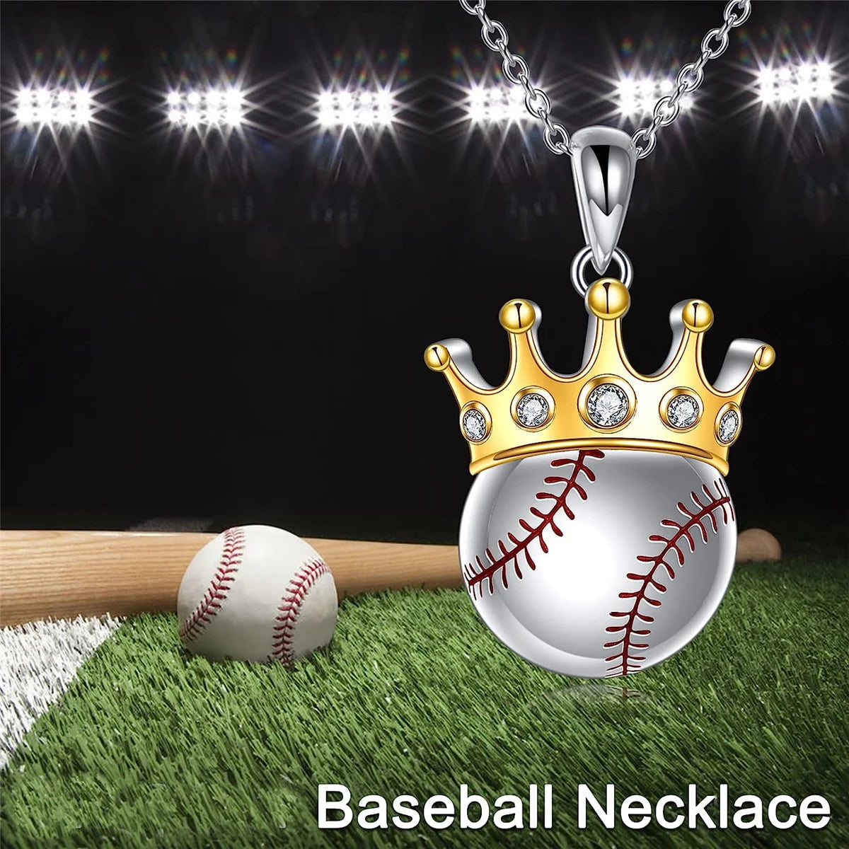 Women Fashionable Boys Youth Sports Style Baseball Crown Pendant Necklace Gifts