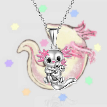 Women Cartoon Animal Parent-child Axolotl Pendant Necklace