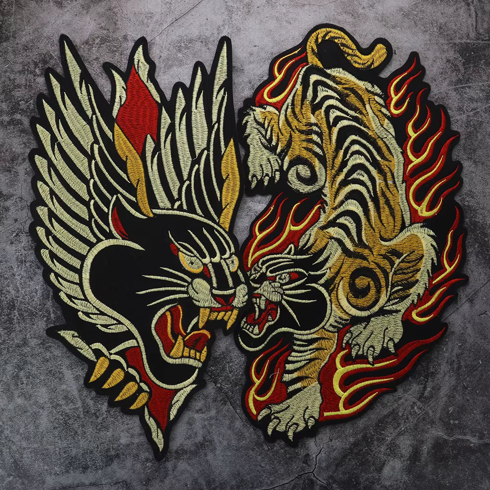 Golden Torch Leopard Embroidery Patch Appliques Iron on Patches Badge Clothes Sewing