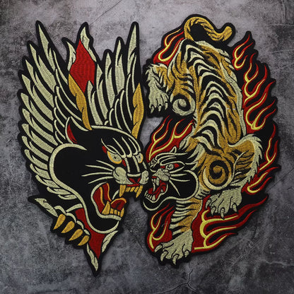 Golden Torch Leopard Embroidery Patch Appliques Iron on Patches Badge Clothes Sewing