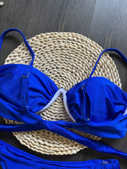 Sexy 3D Flower Women V Wire Underwired Micro Mini Pleated Thong Swimsuit Beach Bathing Suit