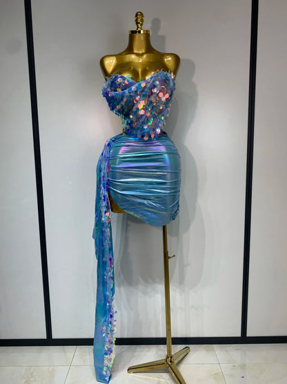 Sparkly Sequin Two Piece Sexy Strapless Backless Women's Evening Nightwear Dress