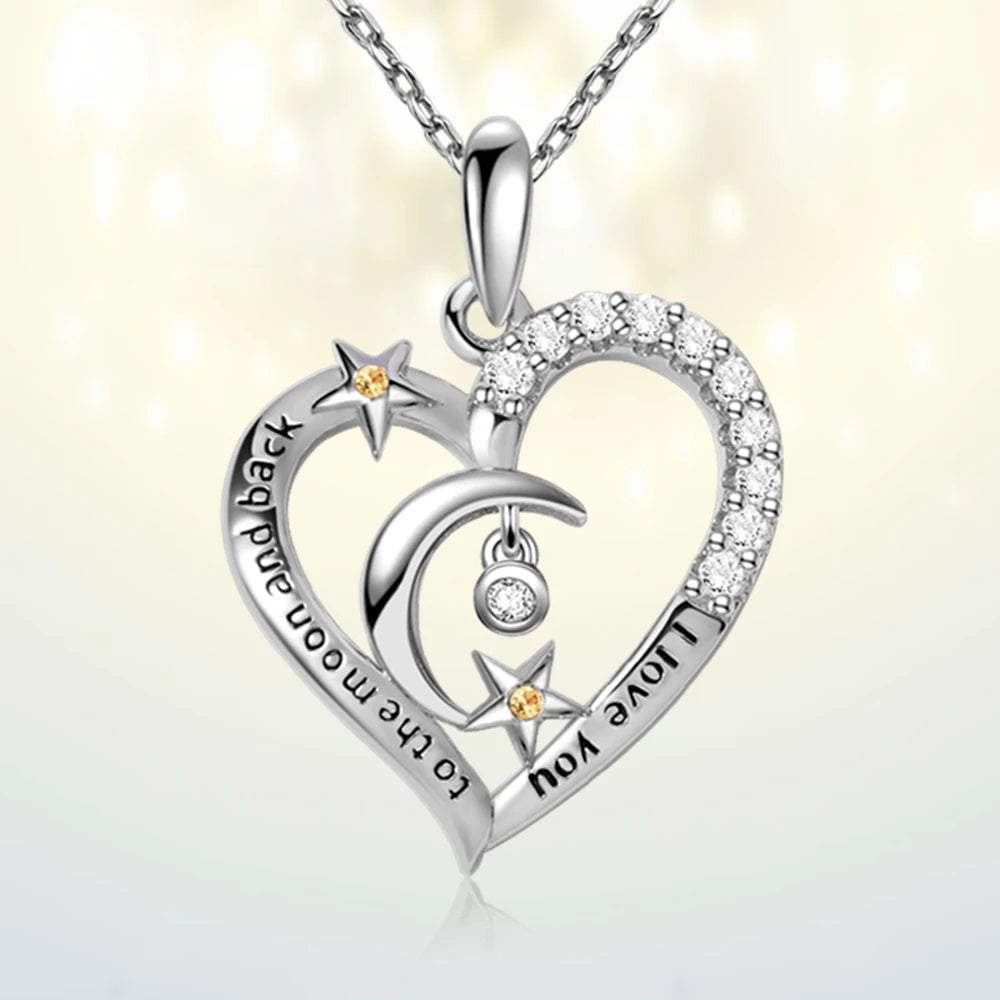 Creative Heart Shaped Star Moon Shining Rhinestone Pendant Necklace