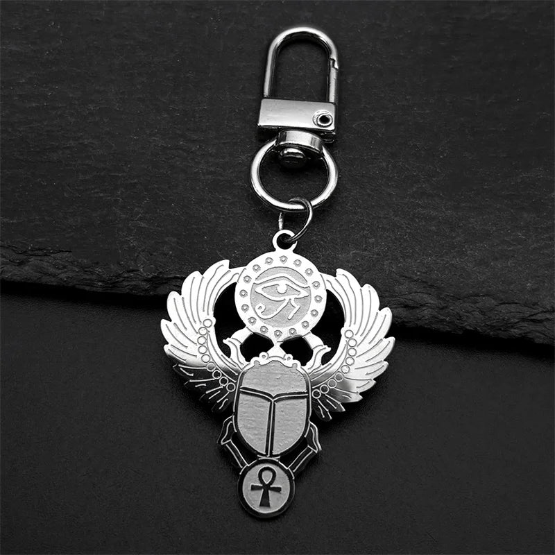 Key Of Life Egyptian Scarab Eye of Ra Horus Symbol Stainless Steel Gold Color Pendant Necklace